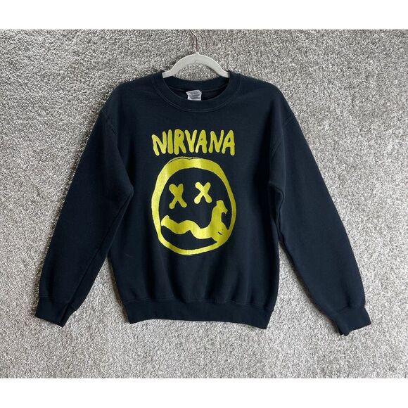 Gildan Other - Nirvana Sweatshirt Mens Small Black Hand Drawn Smiley Logo 2013